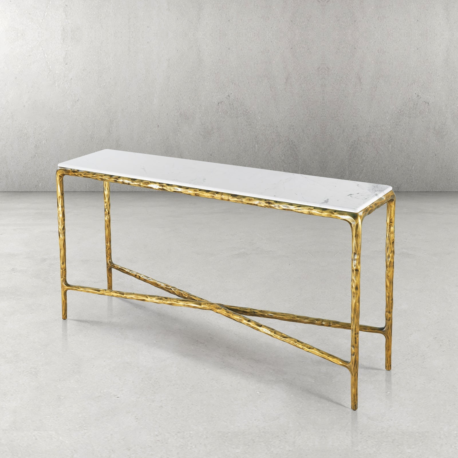 Vintage Forged Rectangle Marble Console Table
