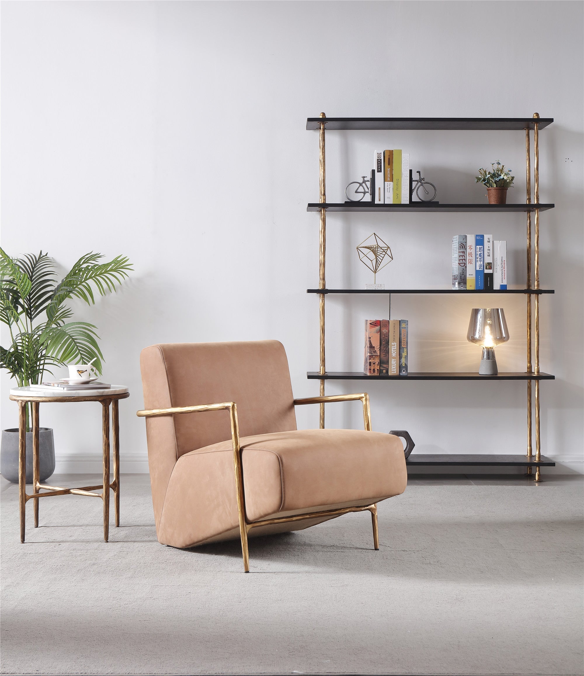 Vintage Forged Genuine Brown Leather Accent Chair