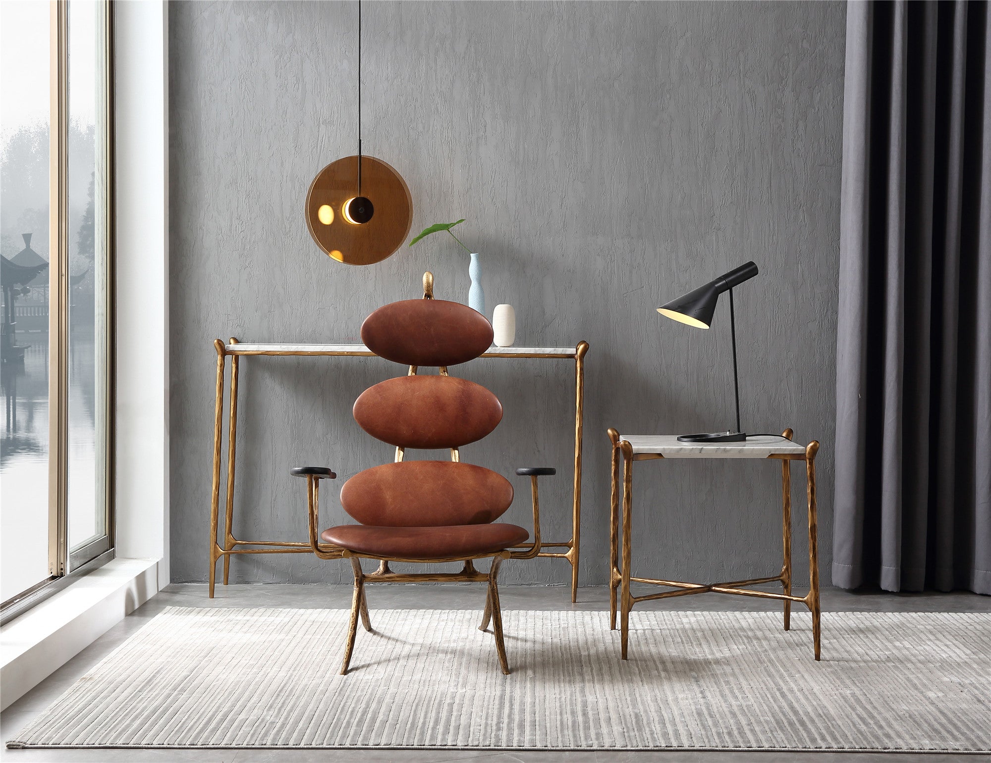 Vintage Forged High Back Brown Leather Lounge Accent Chair