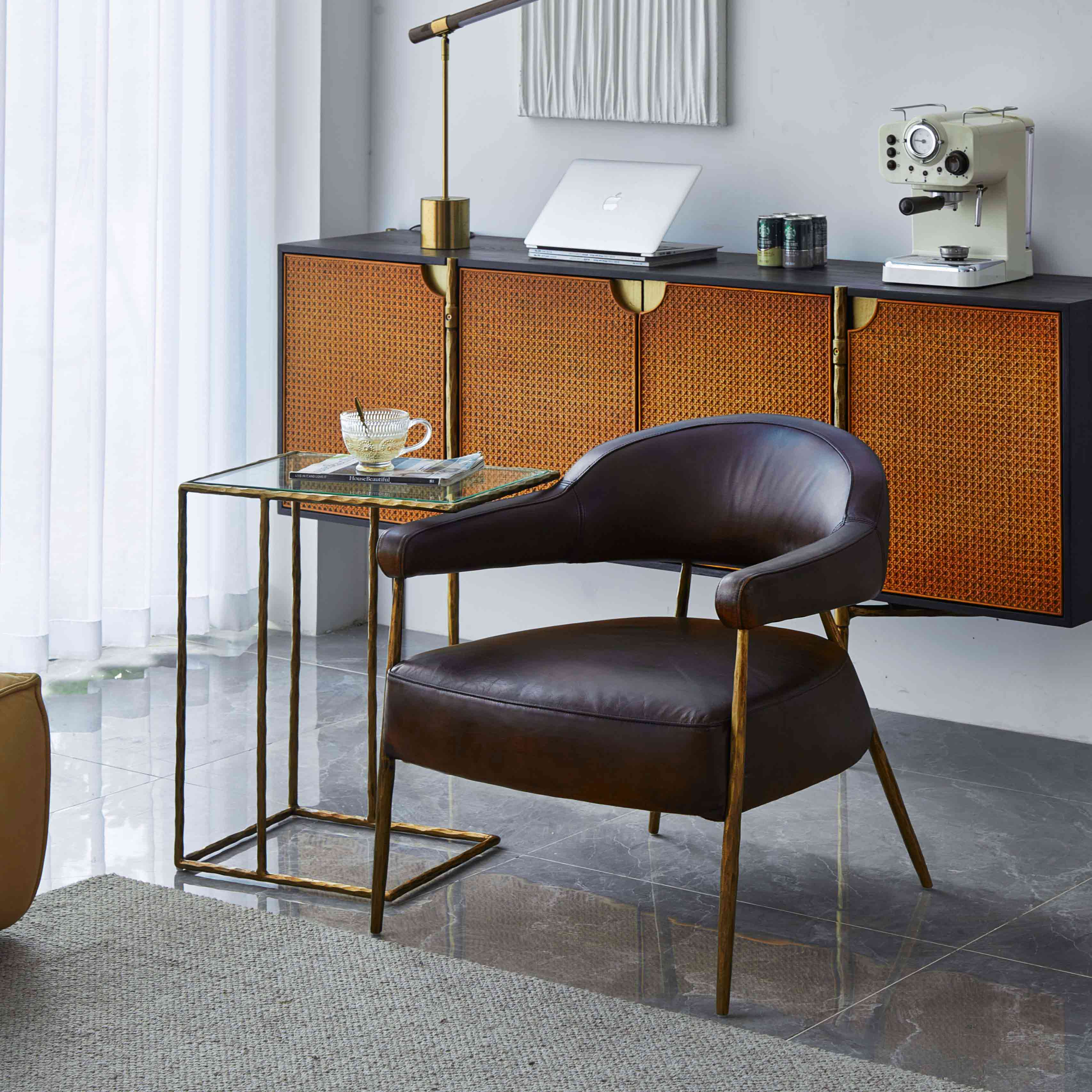 Vintage Forged Brown Leather Lounge Armchair