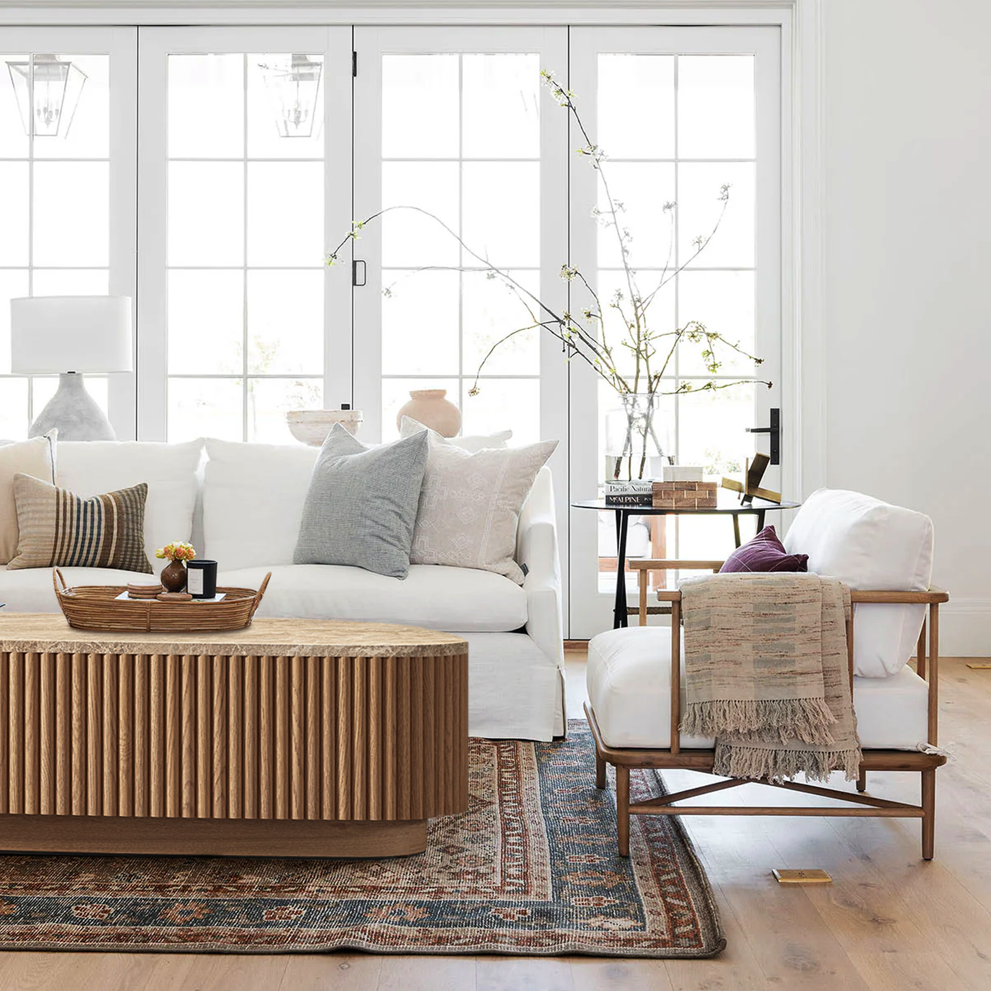 Aurelian Oak Wood & Stone Coffee Table