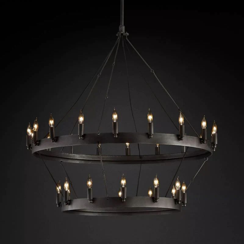 Camina Vintage Black Candelabra 2-Tier Round Wagon Wheel Chandelier.jpg
