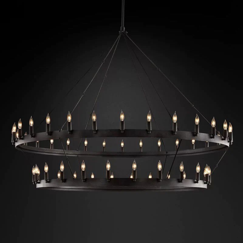 Camina Vintage Black Candelabra 2-Tier Round Wagon Wheel Chandelier