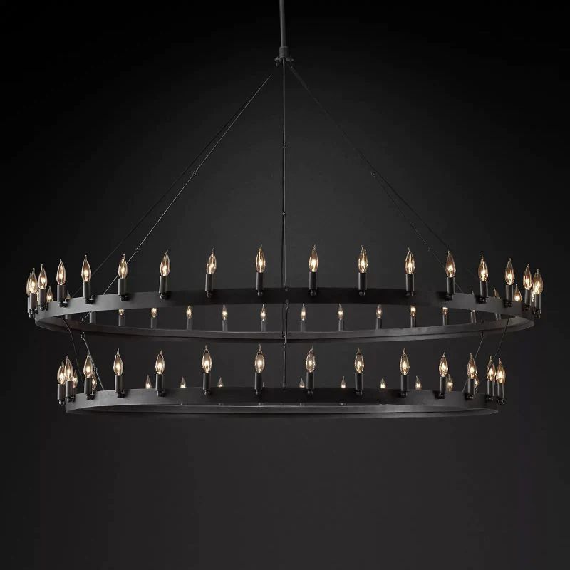 Camina Vintage Black Candelabra 2-Tier Round Wagon Wheel Chandelier