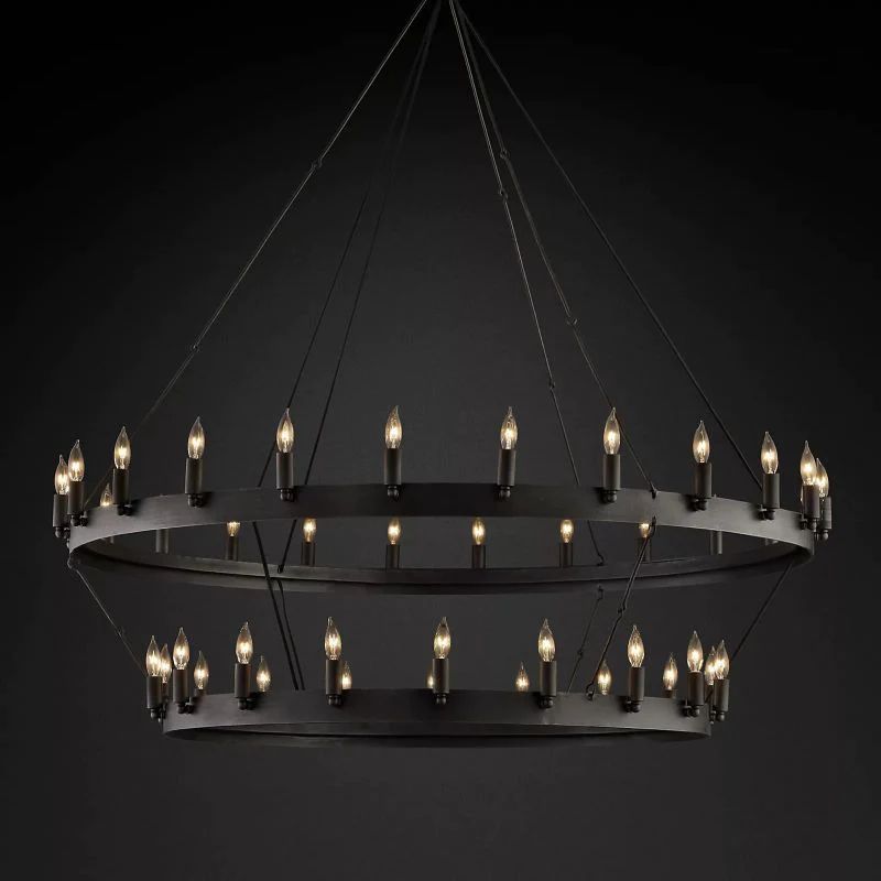 Camina Vintage Black Candelabra 2-Tier Round Wagon Wheel Chandelier