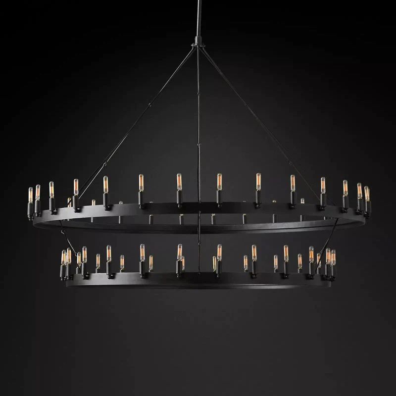 Camina Vintage Filament 2-Tier Black Farmhouse Mid Century Chandelier | SunKingHome