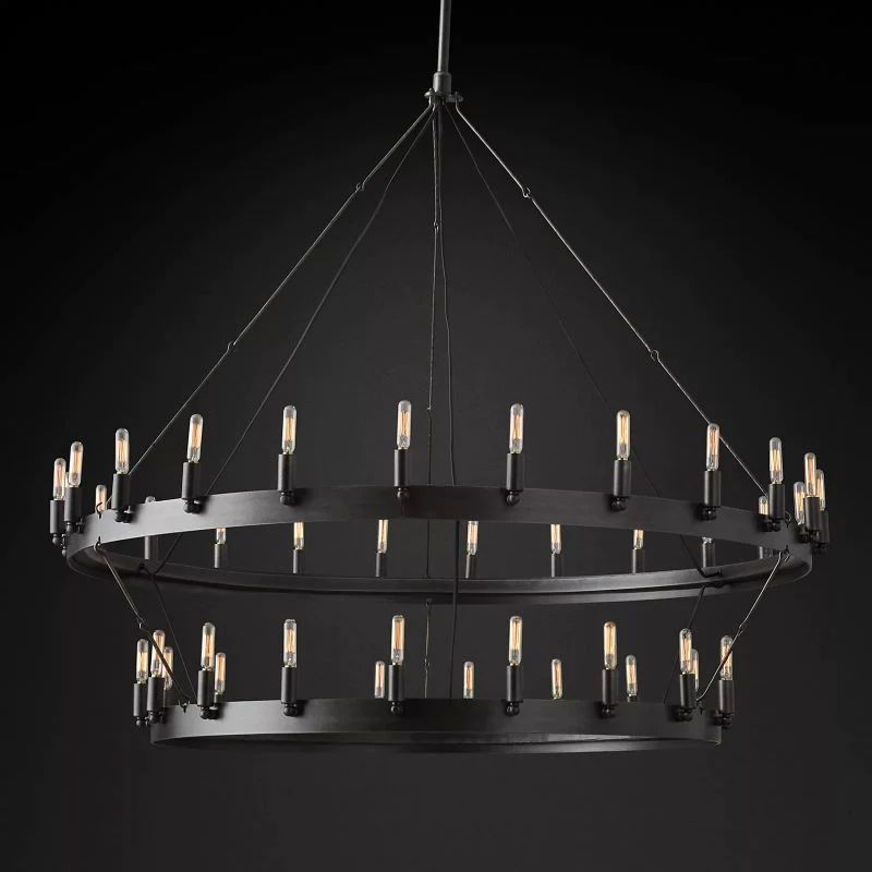 Camina Vintage Filament 2-Tier Black Farmhouse Mid Century Chandelier | SunKingHome