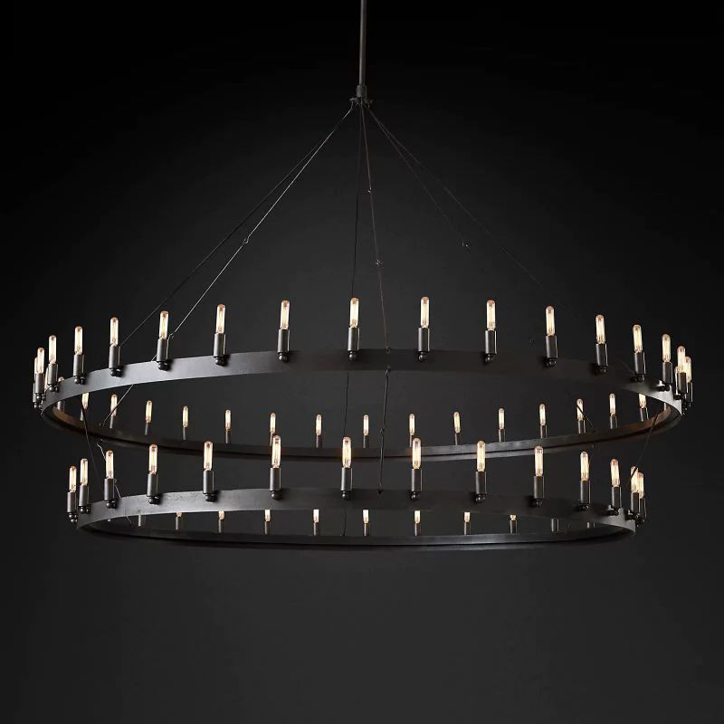 Camina Vintage Filament 2-Tier Black Farmhouse Mid Century Chandelier | SunKingHome