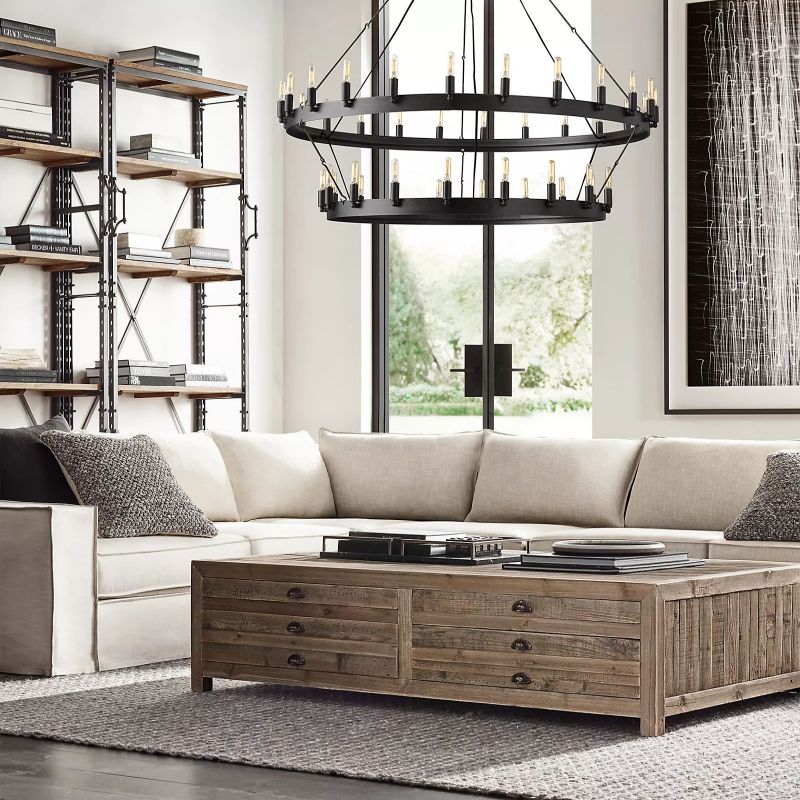 Camina Vintage Filament 2-Tier Black Farmhouse Mid Century Chandelier | SunKingHome