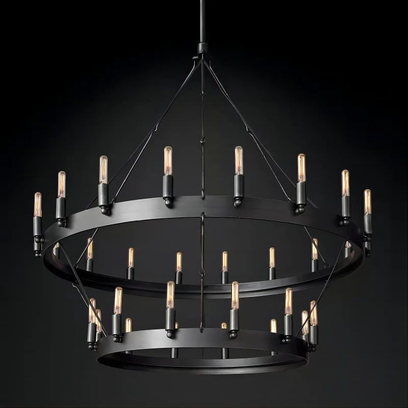 Camina Vintage Filament 2-Tier Black Farmhouse Mid Century Chandelier | SunKingHome