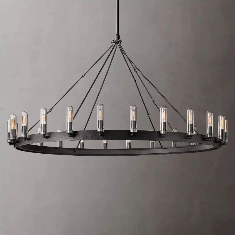 Camina Vintage Filament Outdoor Round Wagon Wheel Chandelier