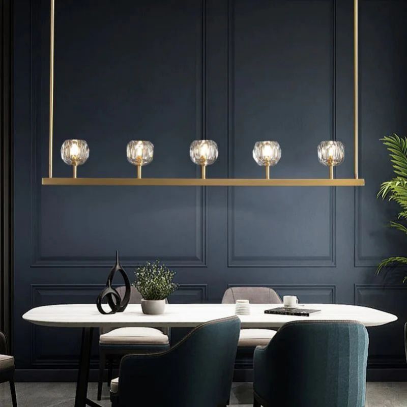 Cristal Glass Linear Chandelier Modern Dining Room and Kitchen Island Light Fixtures 48"