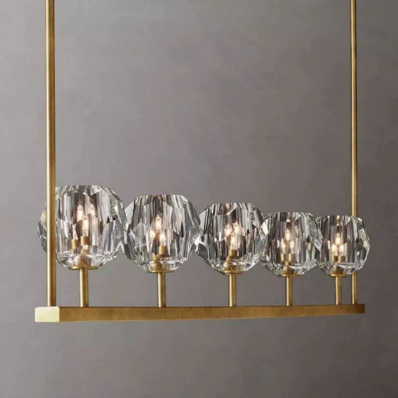 Cristal Glass Linear Chandelier Modern Dining Room and Kitchen Island Light Fixtures 48"