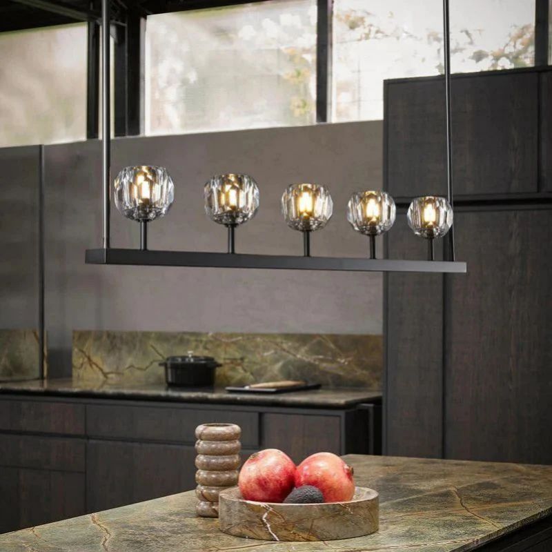 Cristal Glass Linear Chandelier Modern Dining Room and Kitchen Island Light Fixtures 48"