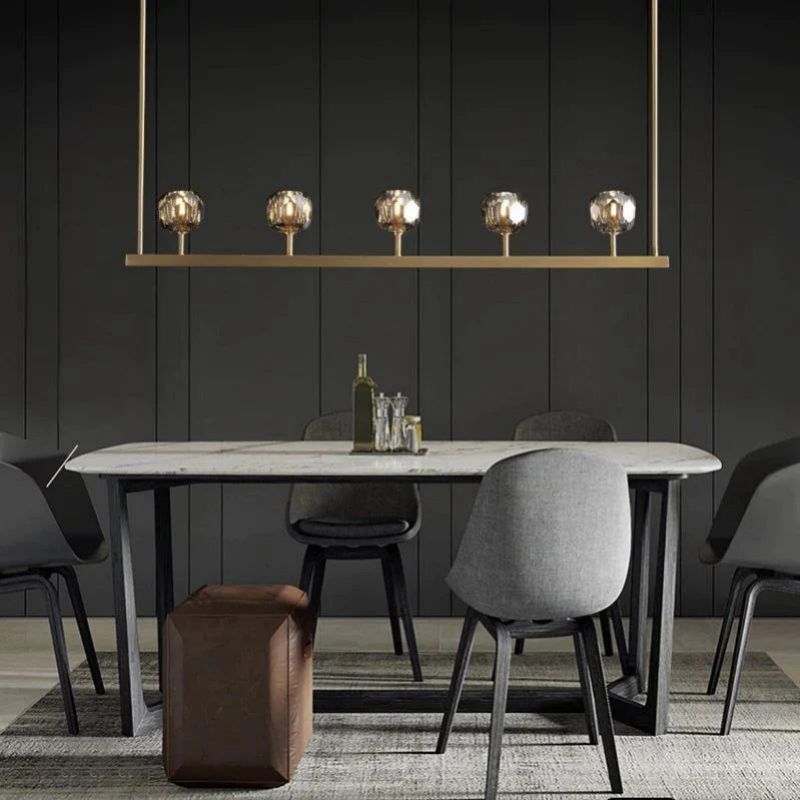 Cristal Glass Linear Chandelier Modern Dining Room and Kitchen Island Light Fixtures 48"