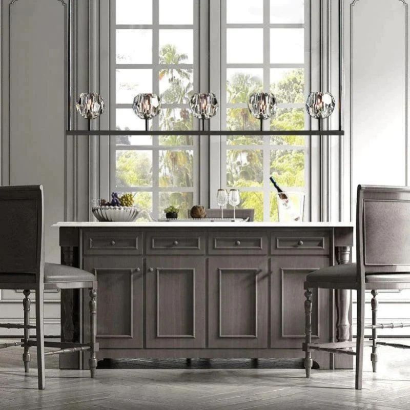 Cristal Glass Linear Chandelier Modern Dining Room and Kitchen Island Light Fixtures 48"