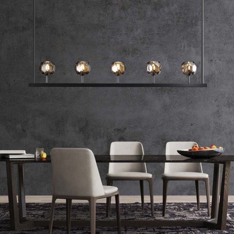 Cristal Glass Linear Chandelier Modern Dining Room and Kitchen Island Light Fixtures 48