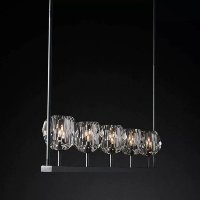 Cristal Glass Linear Chandelier Modern Dining Room and Kitchen Island Light Fixtures 48"