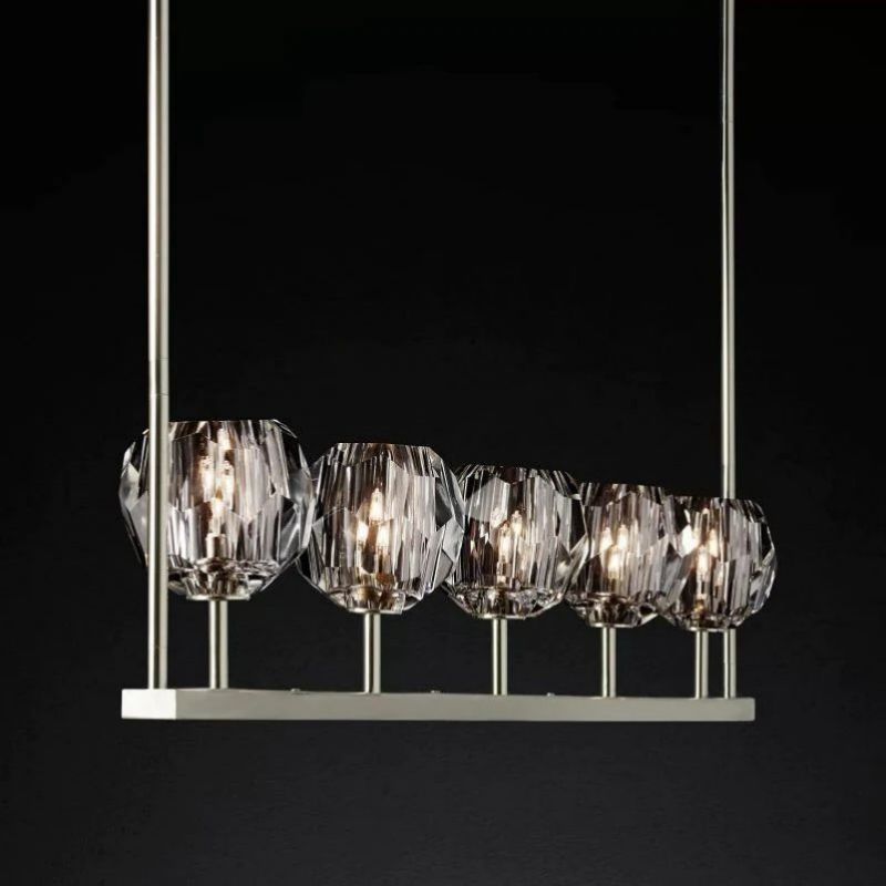 Cristal Glass Linear Chandelier Modern Dining Room and Kitchen Island Light Fixtures 48"