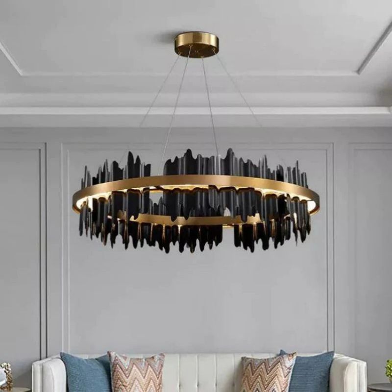 Kieran Black and Gold Modern Sculpture Round Chandelier | SunKingHome