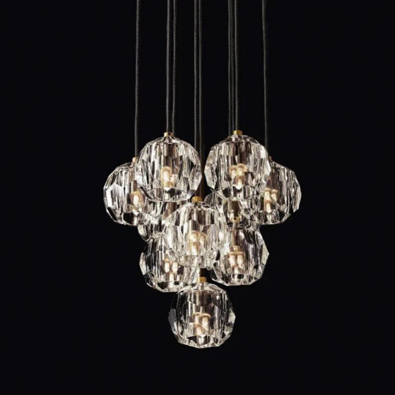 Luxury Modern Crystal Glass Cluster Pendant Chandelier Light for Dining Room and Living Room 14"