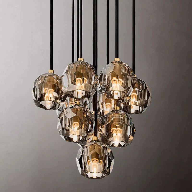Luxury Modern Crystal Glass Cluster Pendant Chandelier Light for Dining Room and Living Room 14"