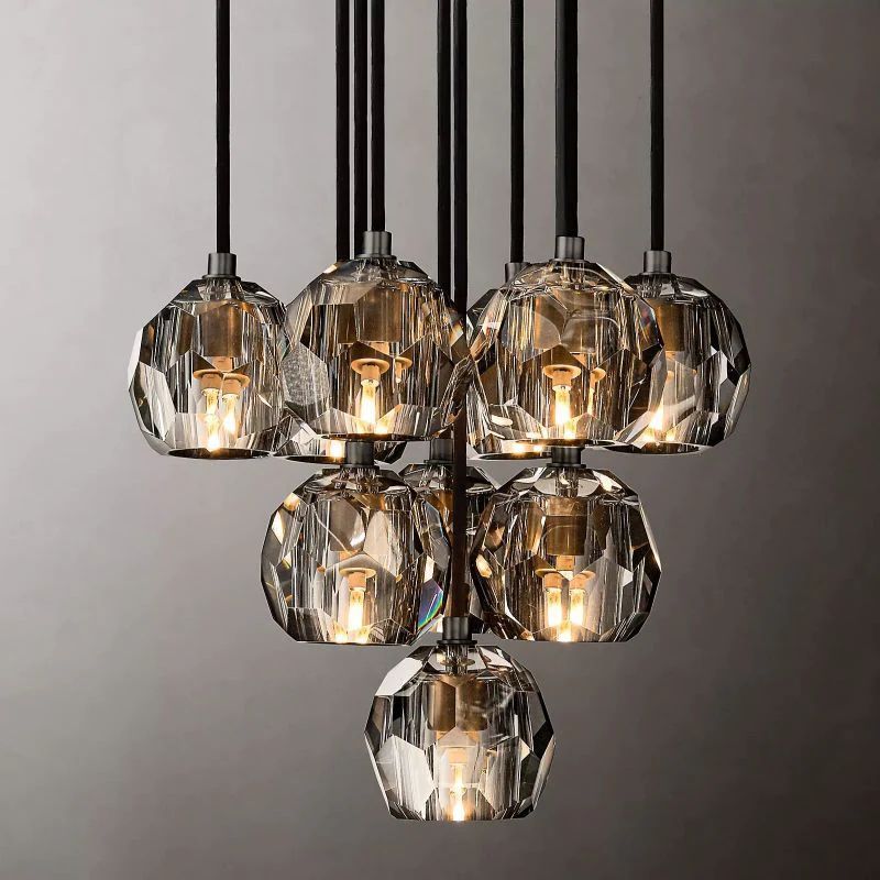 Luxury Modern Crystal Glass Cluster Pendant Chandelier Light for Dining Room and Living Room 14"