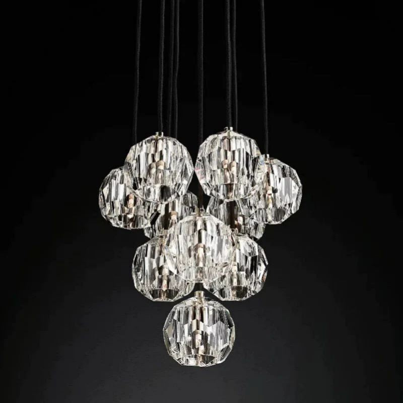 Luxury Modern Crystal Glass Cluster Pendant Chandelier Light for Dining Room and Living Room 14"