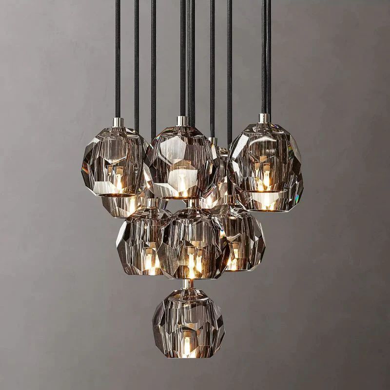Luxury Modern Crystal Glass Cluster Pendant Chandelier Light for Dining Room and Living Room 14"