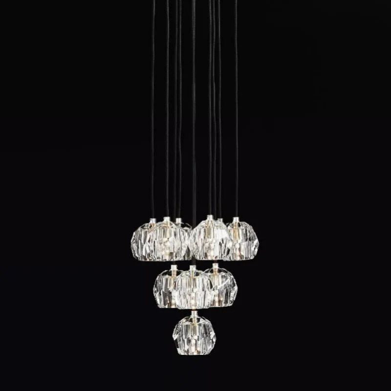 Luxury Modern Crystal Glass Cluster Pendant Chandelier Light for Dining Room and Living Room 14"