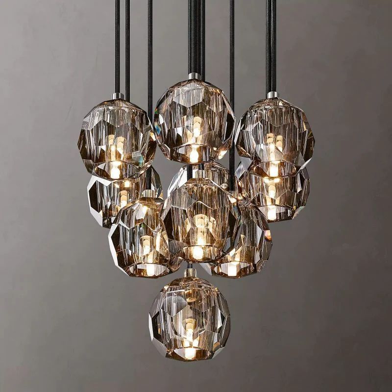 Luxury Modern Crystal Glass Cluster Pendant Chandelier Light for Dining Room and Living Room 14"