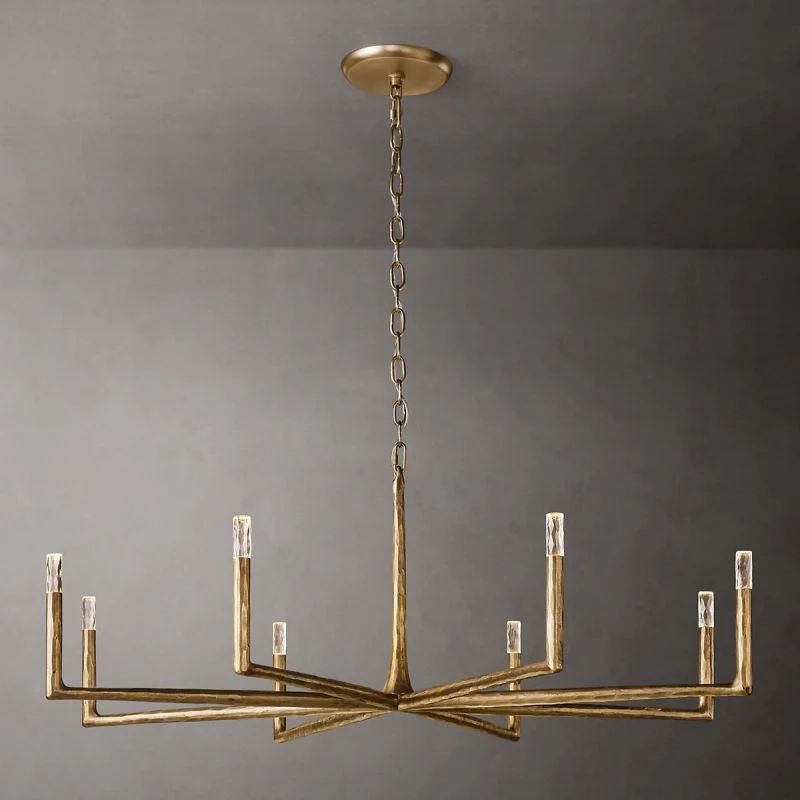 60 inch round wrought iron chandelier in large dining room
