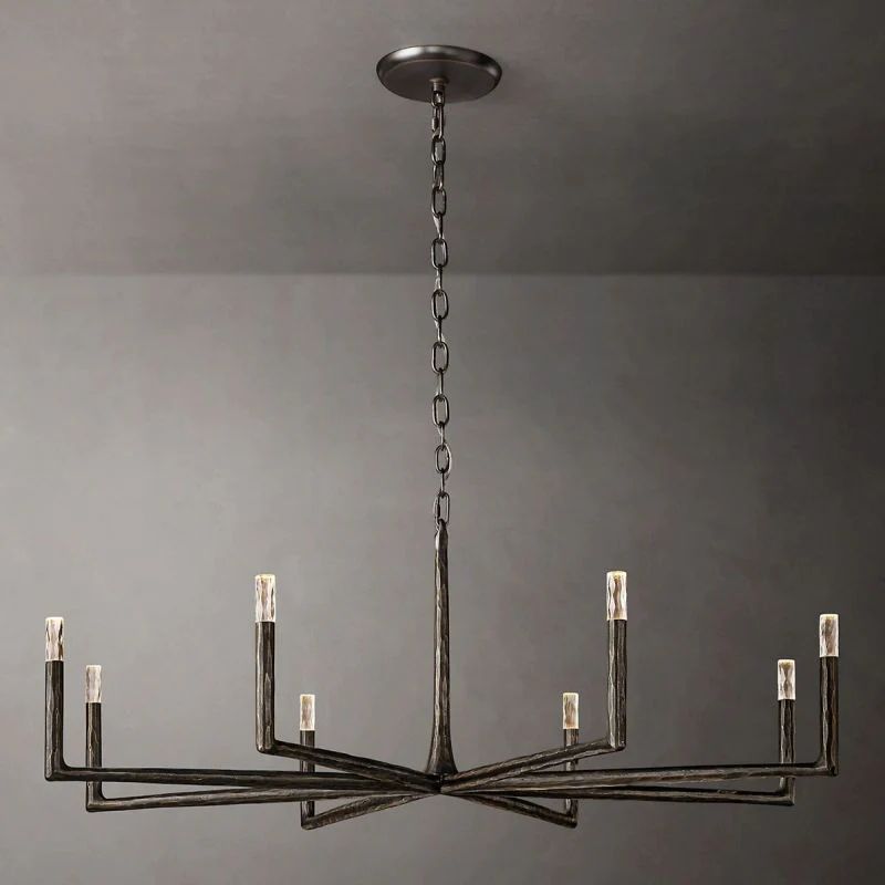 60 inch round wrought iron chandelier in large dining room