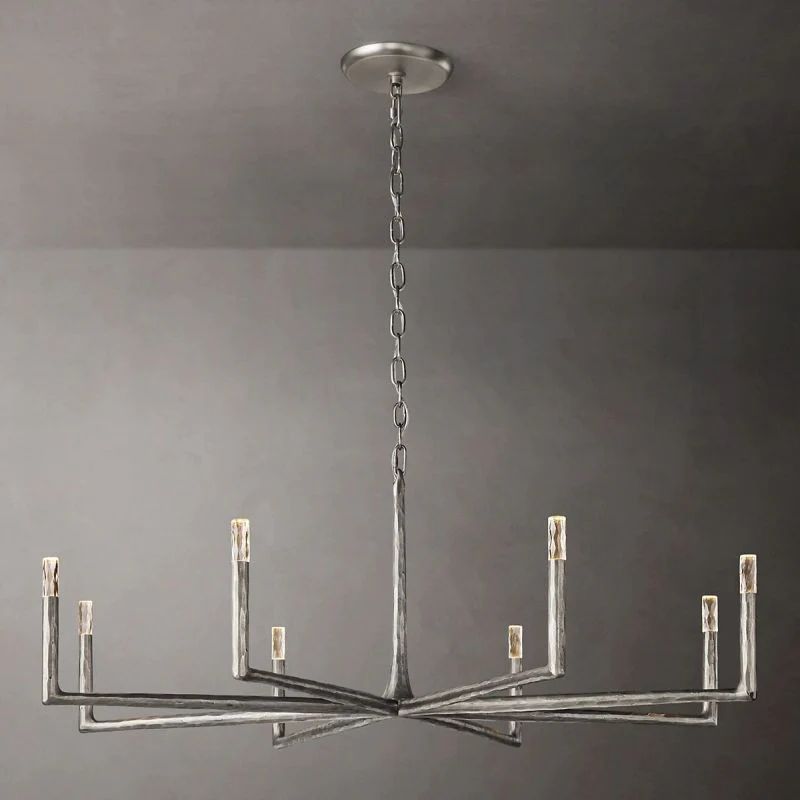 60 inch round wrought iron chandelier in large dining room