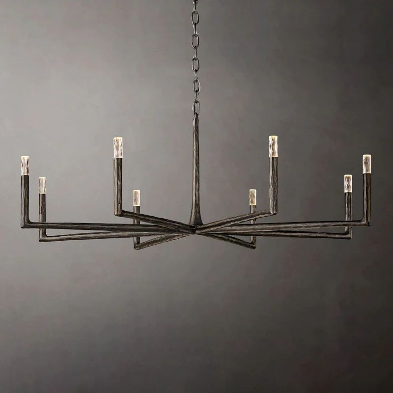 60 inch round wrought iron chandelier in large dining room