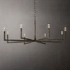 60 inch round wrought iron chandelier in large dining room