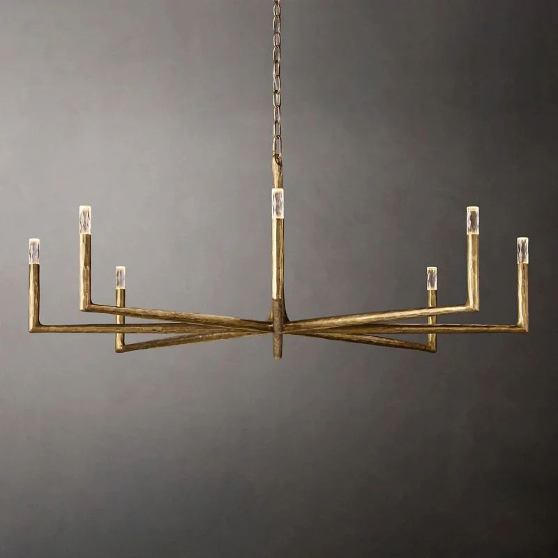60 inch round wrought iron chandelier in large dining room