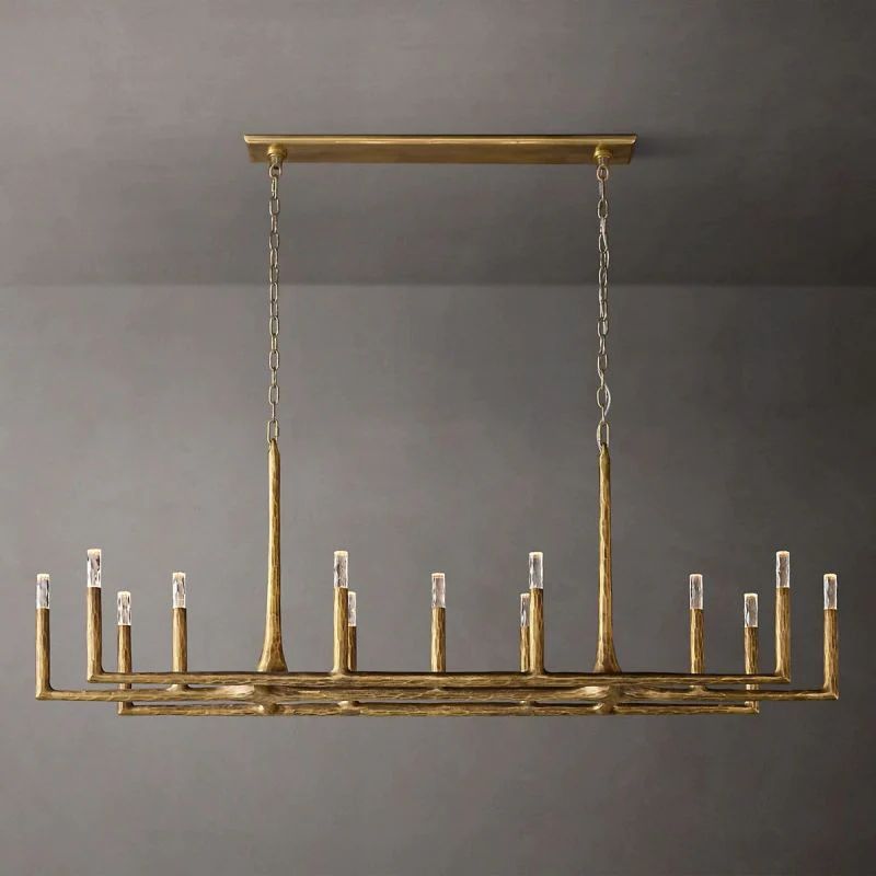 Radius 72 inch rectangular wrought iron chandelier over dining table