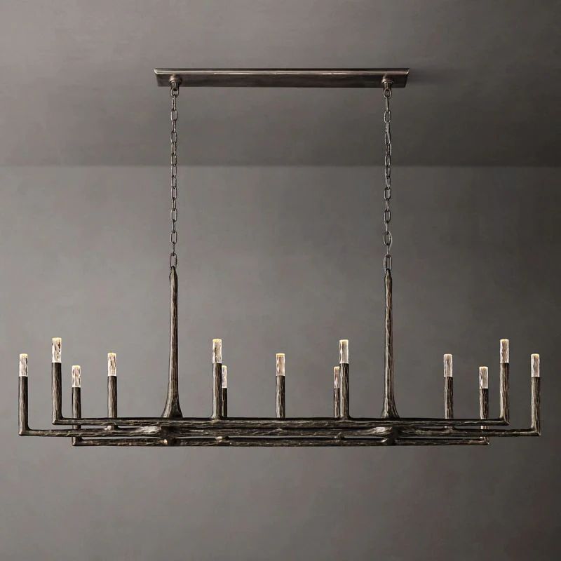 Radius 72 inch rectangular wrought iron chandelier over dining table