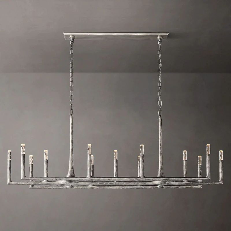 Radius 72 inch rectangular wrought iron chandelier over dining table