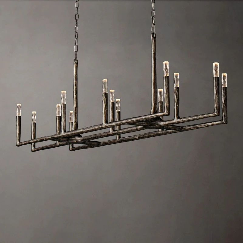 Radius 72 inch rectangular wrought iron chandelier over dining table