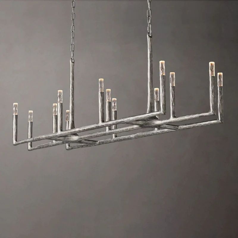 Radius 72 inch rectangular wrought iron chandelier over dining table