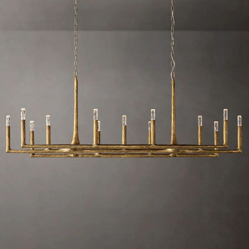 Radius 72 inch rectangular wrought iron chandelier over dining table