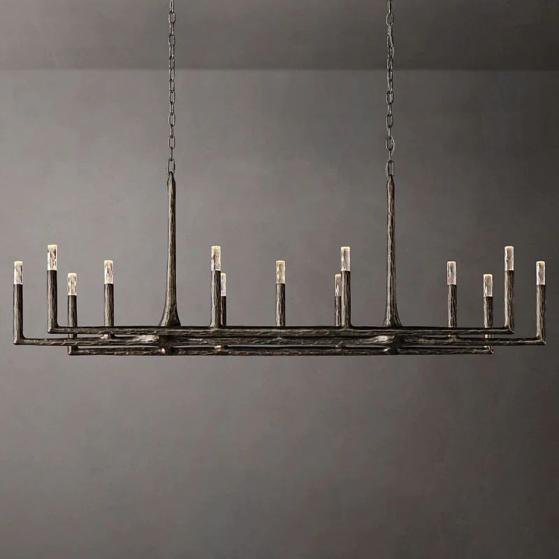 Radius 72 inch rectangular wrought iron chandelier over dining table