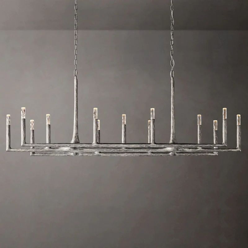 Radius 72 inch rectangular wrought iron chandelier over dining table